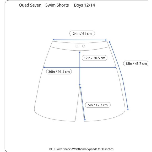 Boys Swim Trunks Lined Swim Shorts Boy's Size Large 12 / 14 Blue & Sharks, New - Picture 10 of 10